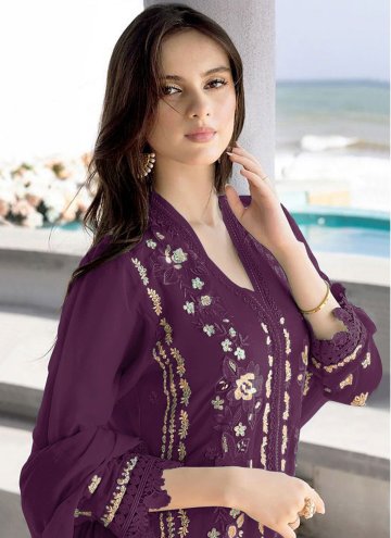 Purple Salwar Suit in Faux Georgette with Embroidered