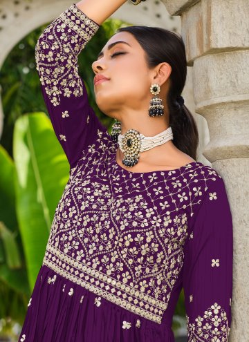 Purple Salwar Suit in Georgette with Sequins Work