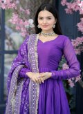 Purple Salwar Suit in Silk with Plain Work - 1