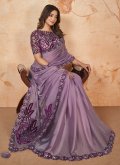 Purple Satin Silk Cord Classic Designer Saree for Party - 2