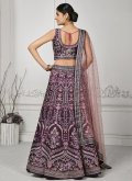 Purple Satin Silk Embroidered A Line Lehenga Choli for Engagement - 1