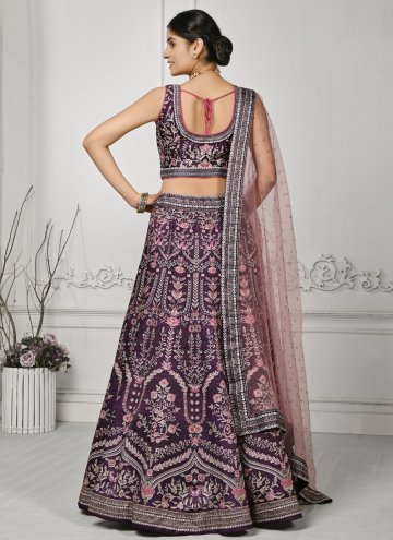 Purple Satin Silk Embroidered A Line Lehenga Choli for Engagement