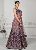Purple Satin Silk Embroidered A Line Lehenga Choli for Engagement - 2