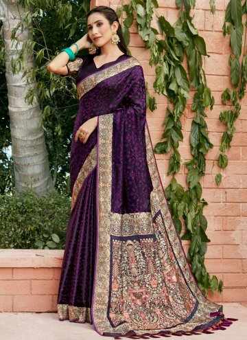 Purple Satin Silk Woven Classic Designer Saree for