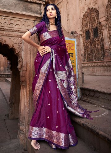 Purple Satin Silk Woven Contemporary Saree for Ceremonial