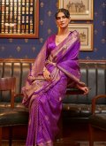 Purple Satin Silk Woven Designer Saree for Engagement - 1