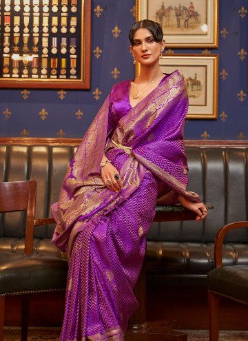 Purple Satin Silk Woven Designer Saree for Engagement