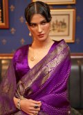 Purple Satin Silk Woven Designer Saree for Engagement - 2