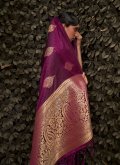 Purple Satin Silk Woven Trendy Saree for Engagement - 1