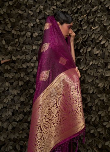 Purple Satin Silk Woven Trendy Saree for Engagement