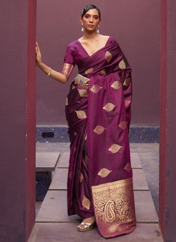 Purple Satin Silk Woven Trendy Saree for Engagemen