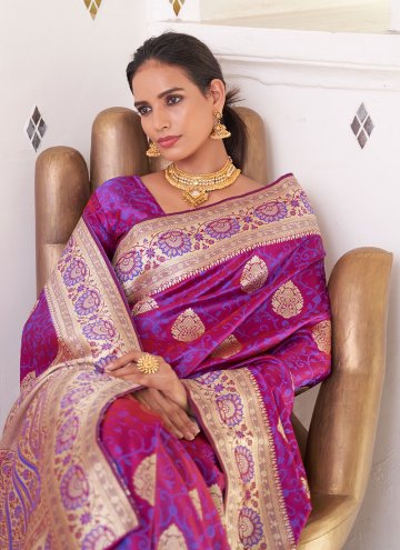 Purple Satin Woven Classic Designer Saree
