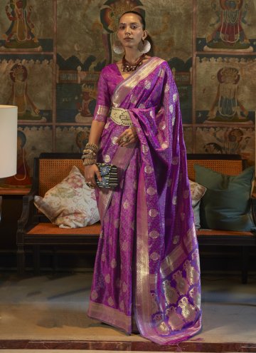 Purple Satin Woven Classic Designer Saree for Engagement