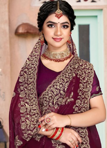 Purple Shimmer Embroidered Trendy Saree