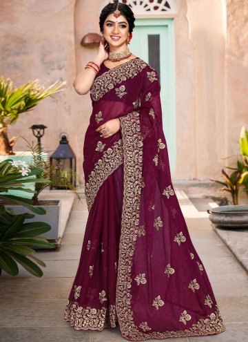 Purple Shimmer Embroidered Trendy Saree