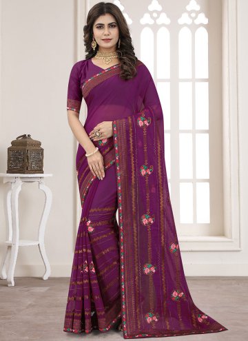 Purple Shimmer Embroidered Trendy Saree for Festival