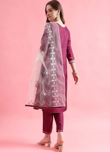 Purple Silk Blend Embroidered Salwar Suit
