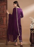 Purple Silk Blend Embroidered Salwar Suit for Festival - 1