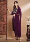 Purple Silk Blend Embroidered Salwar Suit for Festival - 2