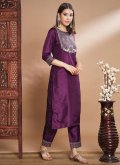 Purple Silk Blend Embroidered Salwar Suit for Festival - 3