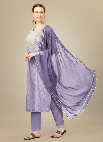 Purple Silk Blend Embroidered Trendy Salwar Suit for Ceremonial