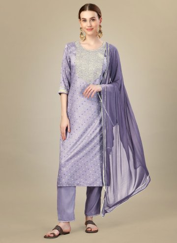 Purple Silk Blend Embroidered Trendy Salwar Suit f