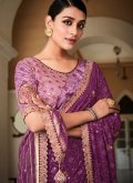 Purple Silk Border Designer Saree for Ceremonial - 1