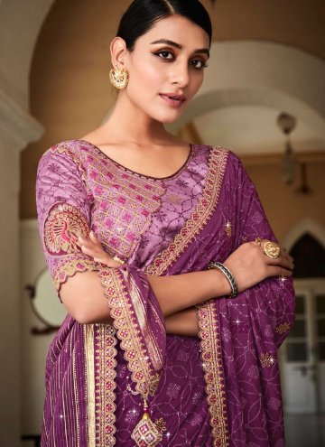 Purple Silk Border Designer Saree for Ceremonial
