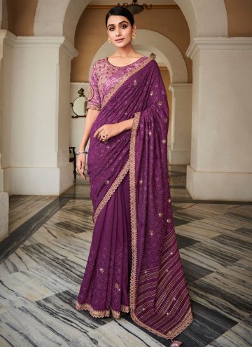 Purple Silk Border Designer Saree for Ceremonial
