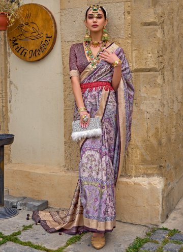 Purple Silk Digital Print Designer Saree for Ceremonial