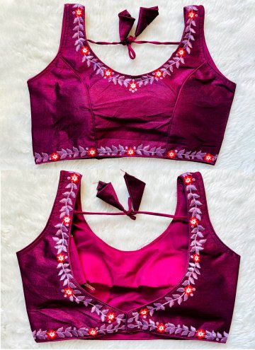 Purple Silk Embroidered Designer Blouse