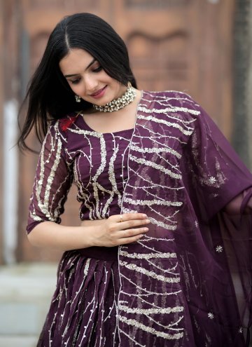 Purple Silk Embroidered Designer Lehenga Choli for Engagement