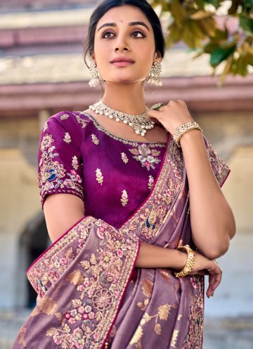 Purple Silk Embroidered Designer Saree for Reception