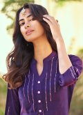 Purple Silk Embroidered Party Wear Kurti for Casual - 1