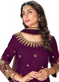 Purple Silk Embroidered Patiala Suit for Ceremonial - 1