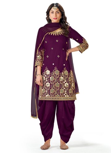 Purple Silk Embroidered Patiala Suit for Ceremonial
