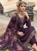 Purple Silk Embroidered Salwar Suit - 1