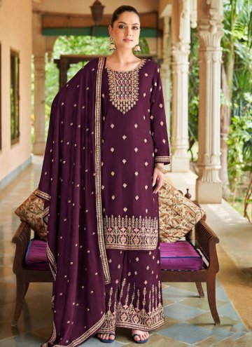 Purple Silk Embroidered Salwar Suit