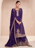 Purple Silk Embroidered Salwar Suit for Ceremonial - 1