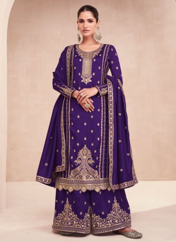 Purple Silk Embroidered Salwar Suit for Ceremonial