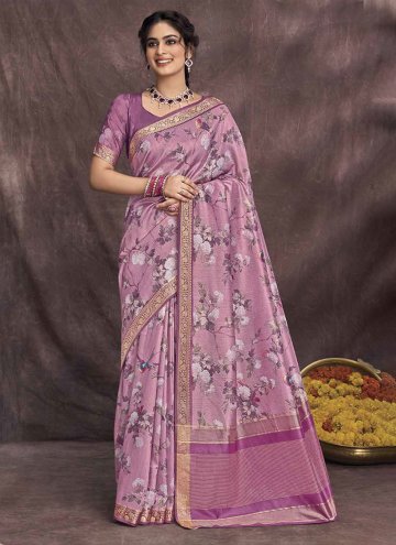 Purple Silk Floral Print Classic Designer Saree