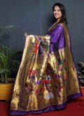 Purple Silk Jacquard Work Trendy Saree - 1