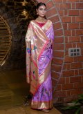 Purple Silk Meenakari Trendy Saree for Engagement - 2