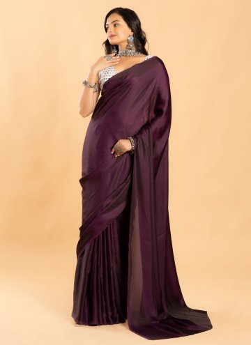 Purple Silk Plain Work Casual Saree for Casual