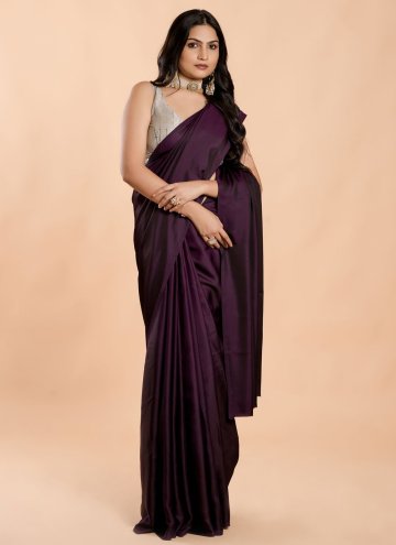 Purple Silk Plain Work Classic Designer Saree for Casual