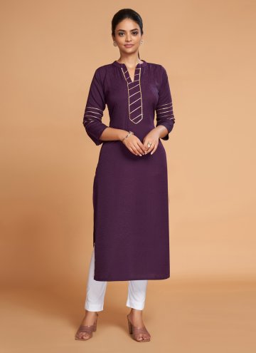 Purple Silk Plain Work Party Wear Kurti for Casual