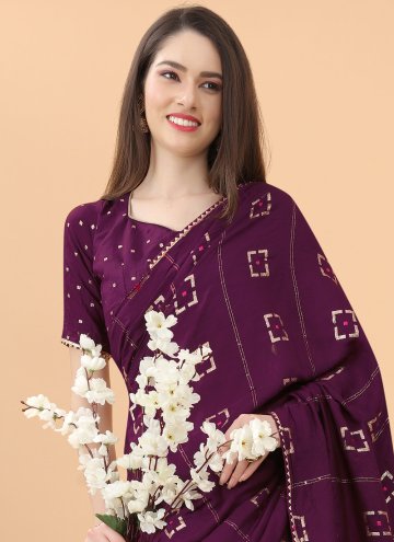 Purple Silk Printed Contemporary Saree for Festival
