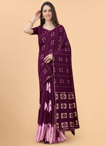 Purple Silk Printed Contemporary Saree for Festival