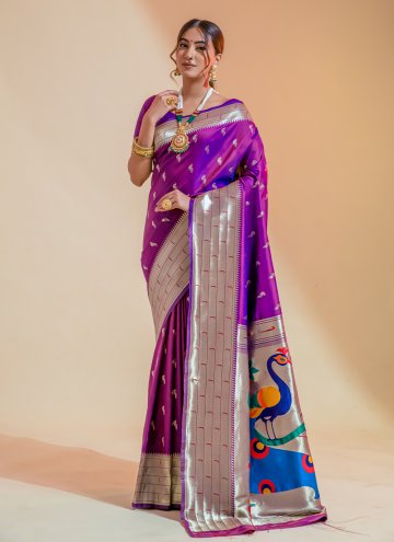 Purple Silk Woven Classic Designer Saree for Ceremonial
