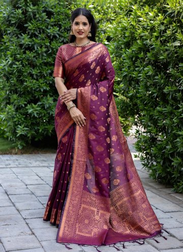 Purple Silk Woven Classic Designer Saree for Cerem